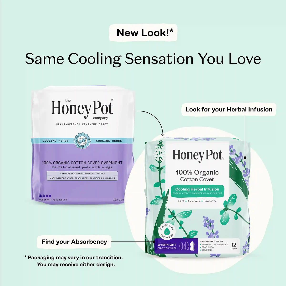 Organic Cotton Cover Cooling Herbal Infusion Overnight Pads