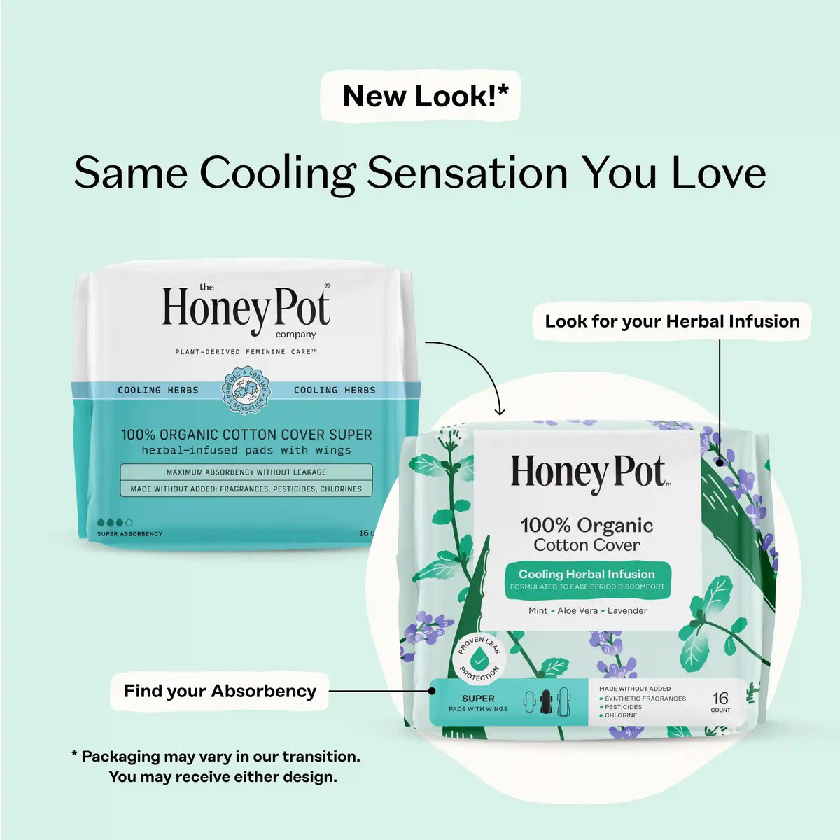 Organic Cotton Cover Cooling Herbal Infusion Super Pads