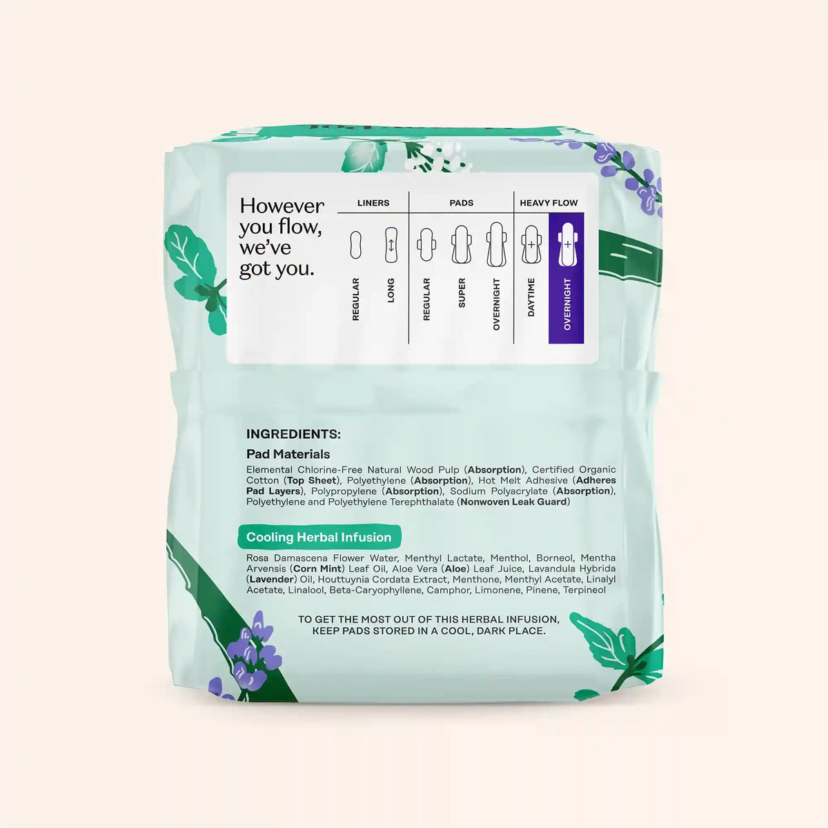 Organic Cotton Cover Cooling Herbal Infusion Heavy Flow Overnight Pads