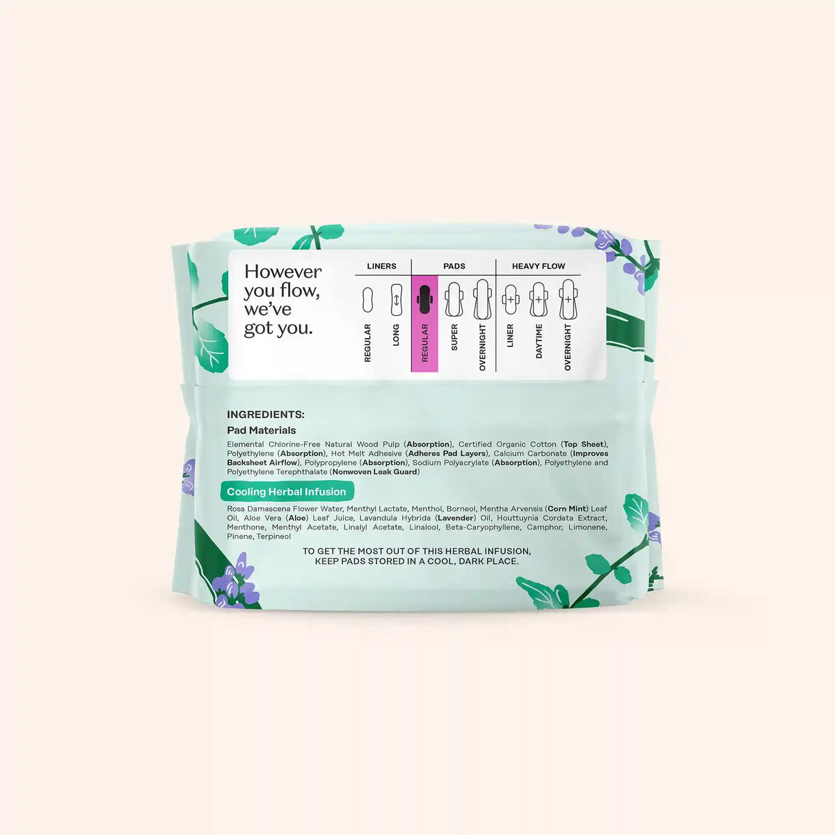 Organic Cotton Cover Cooling Herbal Infusion Regular Pads