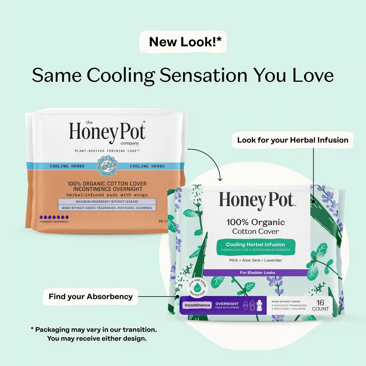 Incontinence Cooling Herbal Infusion 100% Organic Cotton Cover Nighttime Pads