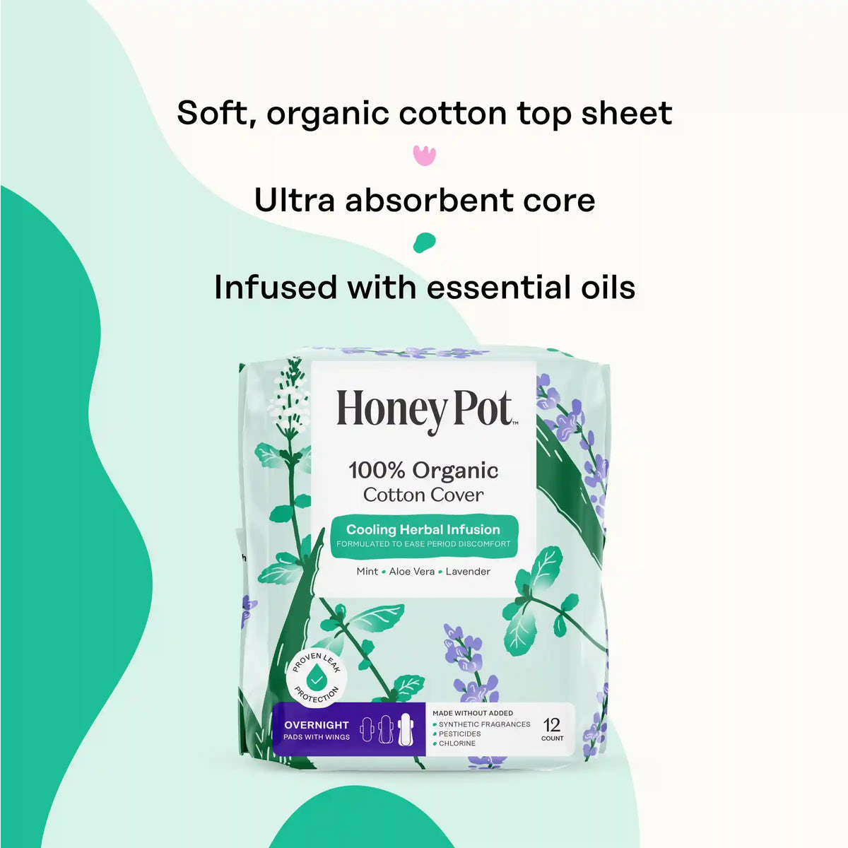 Organic Cotton Cover Cooling Herbal Infusion Overnight Pads