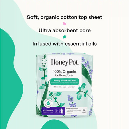 Organic Cotton Cover Cooling Herbal Infusion Overnight Pads