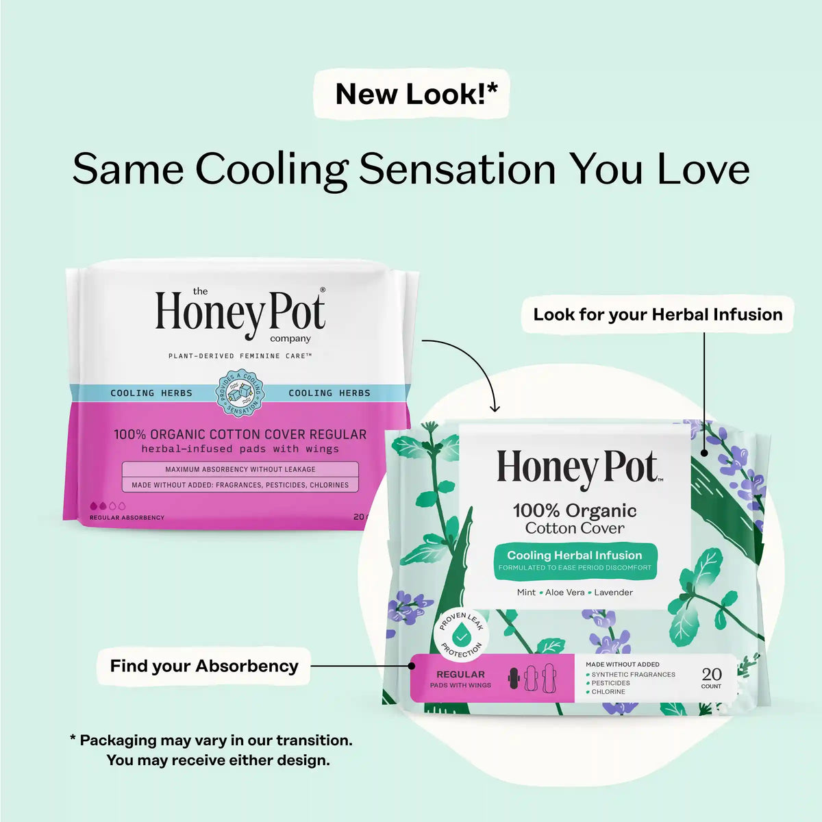 Organic Cotton Cover Cooling Herbal Infusion Regular Pads