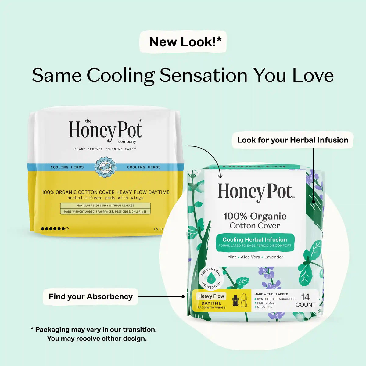 Organic Cotton Cover Cooling Herbal Infusion Heavy Flow Daytime Pads