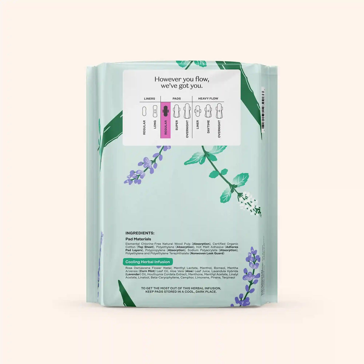 Organic Cotton Cooling Herbal Infusion Regular Pads — Medium Pack