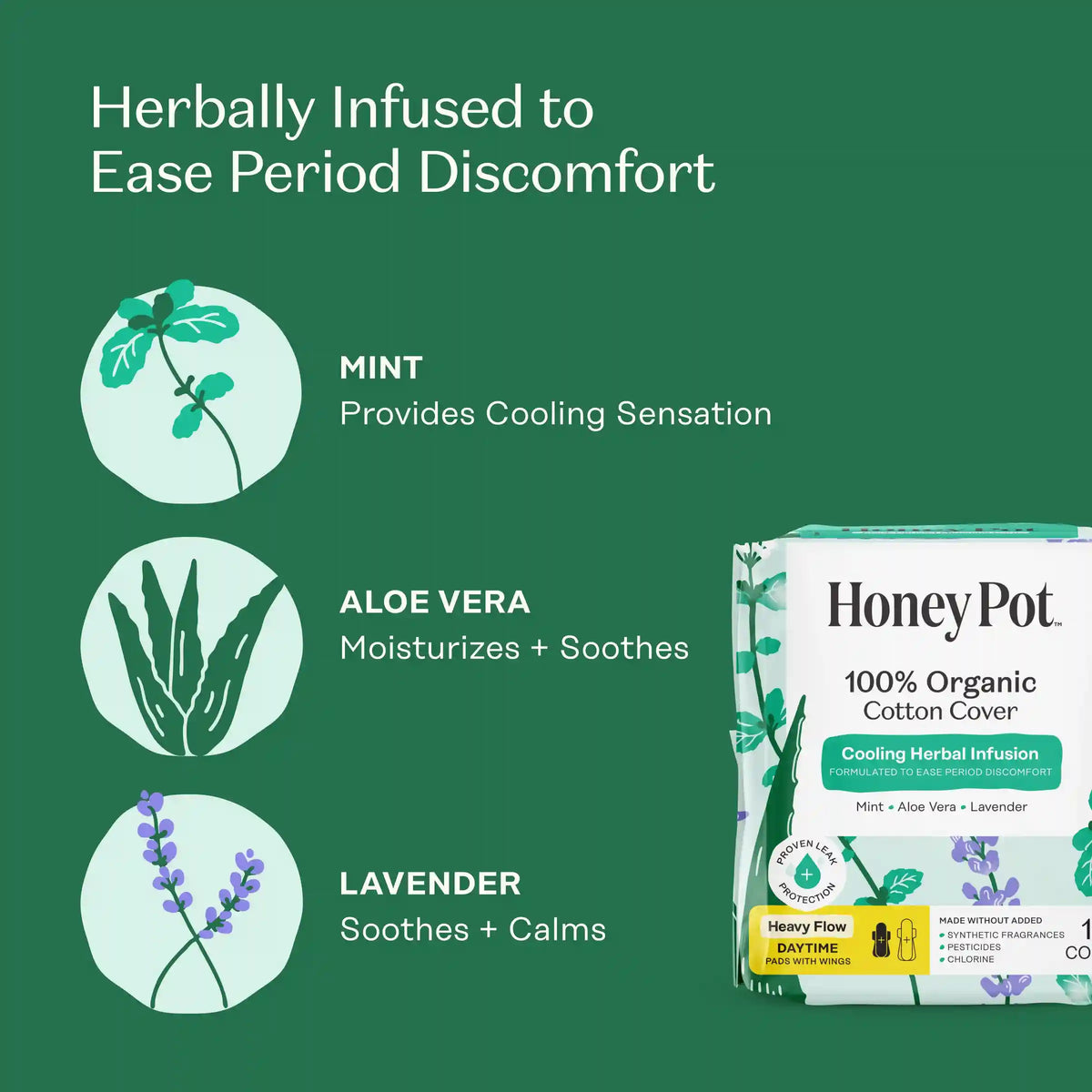 Organic Cotton Cover Cooling Herbal Infusion Heavy Flow Daytime Pads
