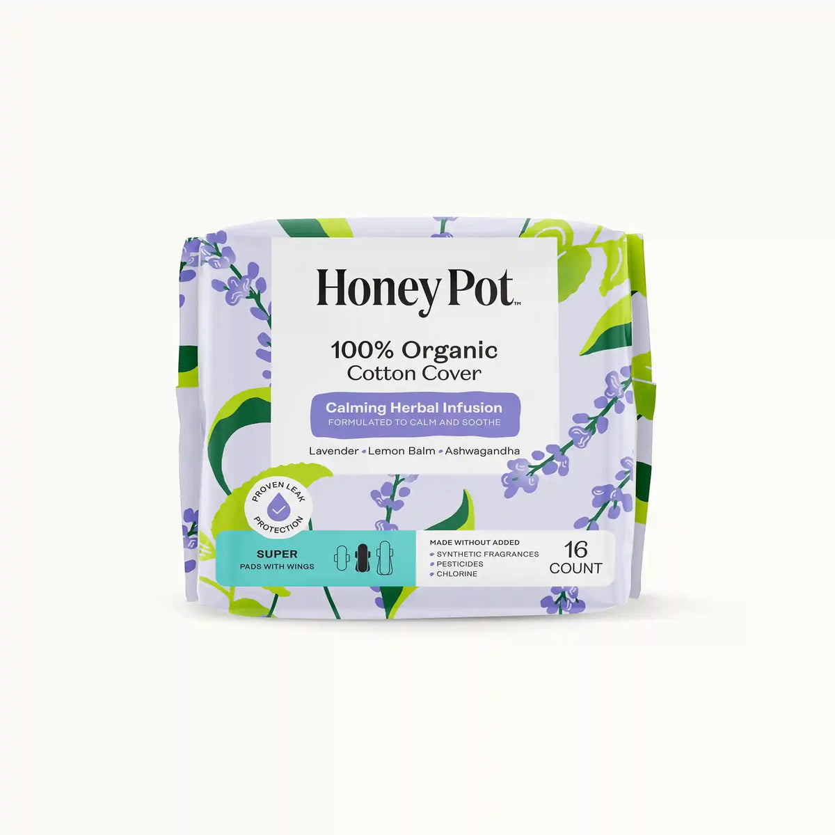 Organic Cotton Cover Calming Herbal Infusion Super Pads With Wings