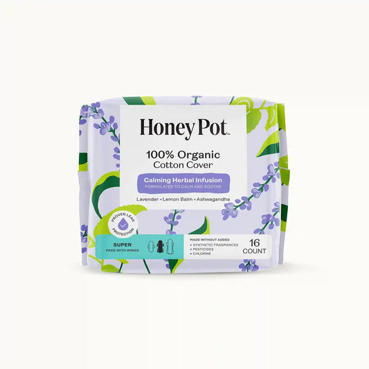 Organic Cotton Cover Calming Herbal Infusion Super Pads With Wings