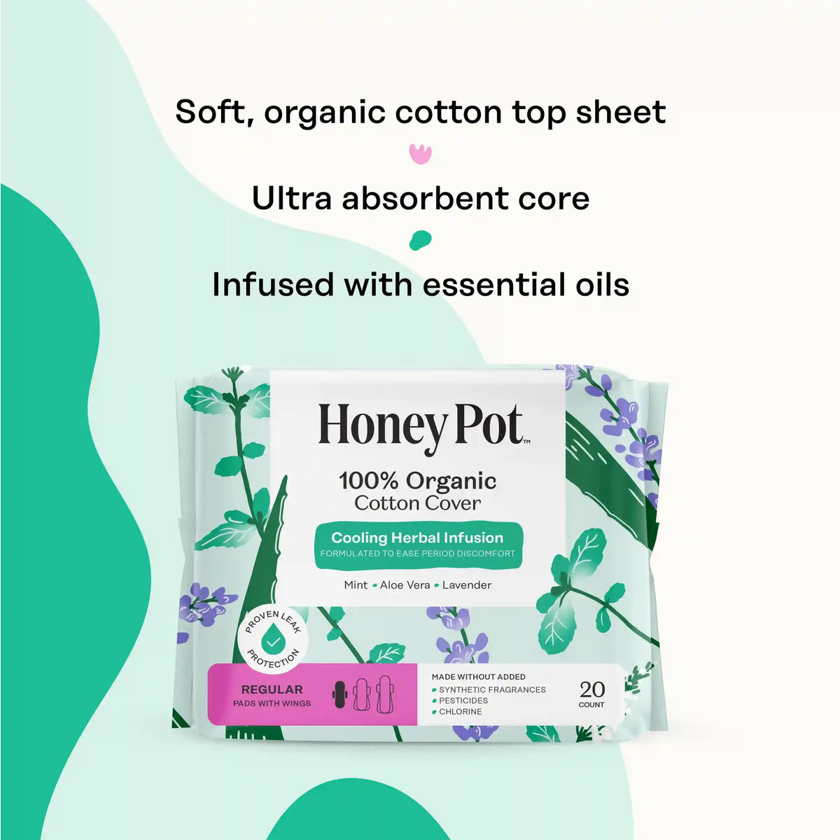 Organic Cotton Cover Cooling Herbal Infusion Regular Pads