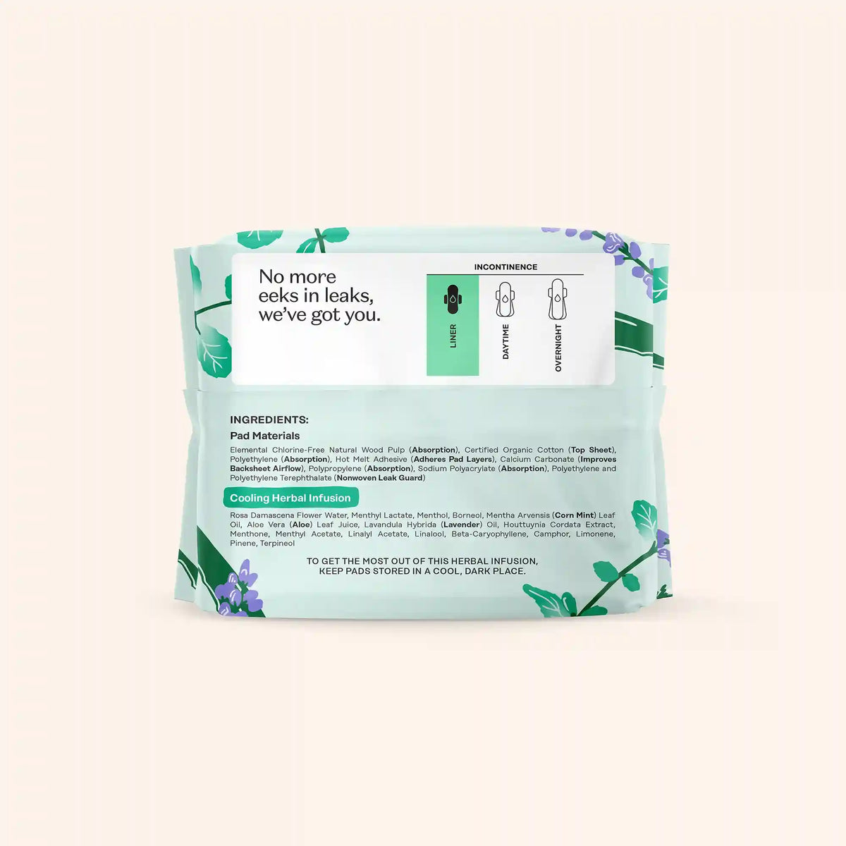 Incontinence Cooling Herbal Infusion 100% Organic Cotton Cover Liners