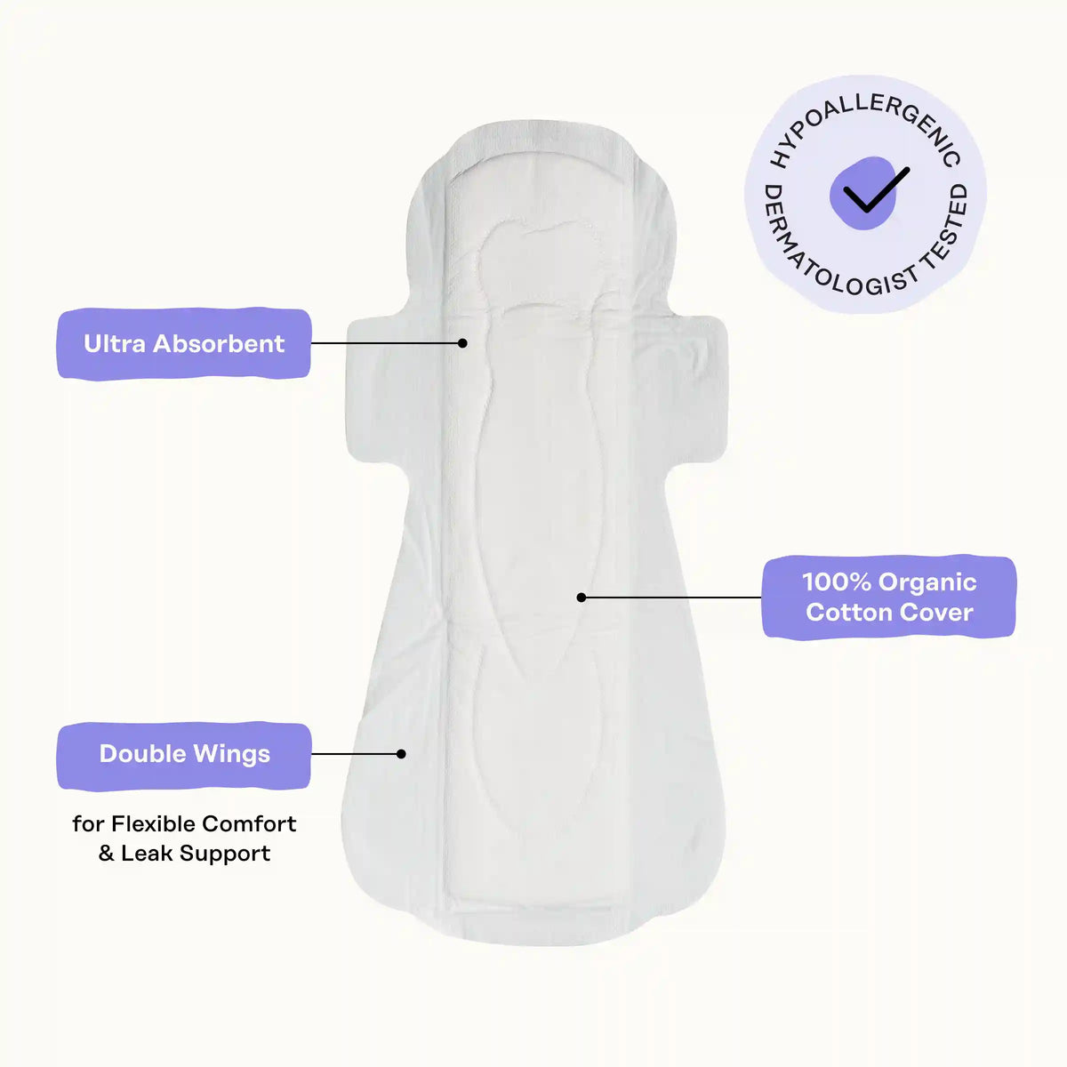 Organic Cotton Cover Calming Herbal Infusion Overnight Pads With Wings