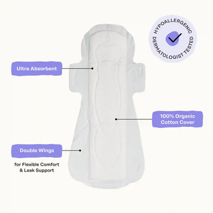 Organic Cotton Cover Calming Herbal Infusion Overnight Pads With Wings
