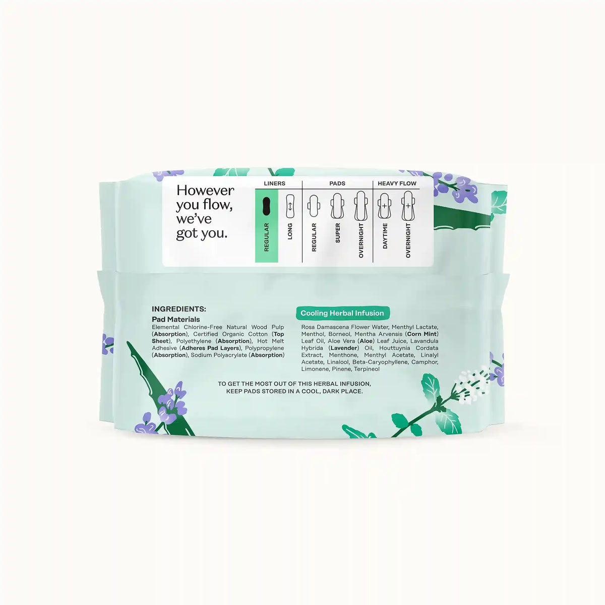 Organic Cotton Cover Cooling Herbal Infusion Regular Liners