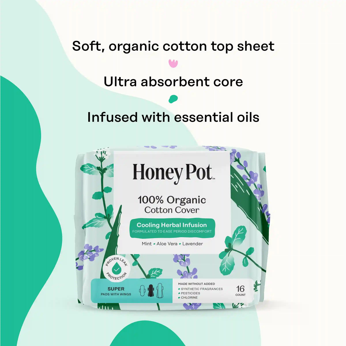 Organic Cotton Cover Cooling Herbal Infusion Super Pads