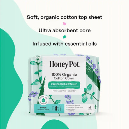 Organic Cotton Cover Cooling Herbal Infusion Super Pads