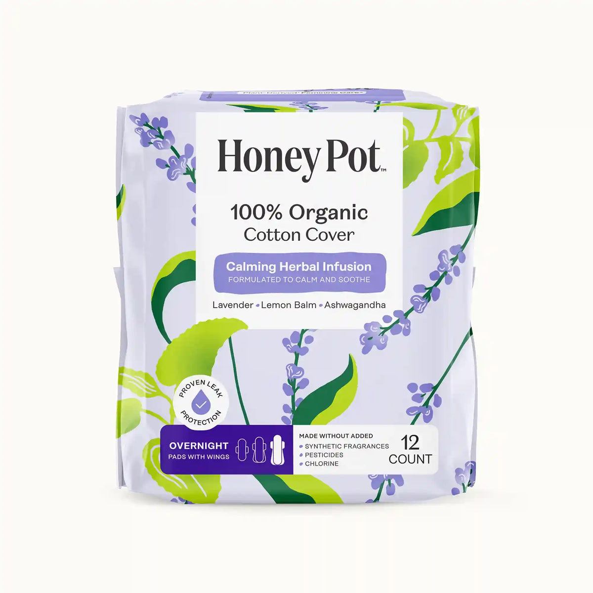 Organic Cotton Cover Calming Herbal Infusion Overnight Pads With Wings