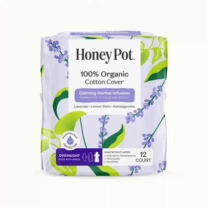 Organic Cotton Cover Calming Herbal Infusion Overnight Pads With Wings