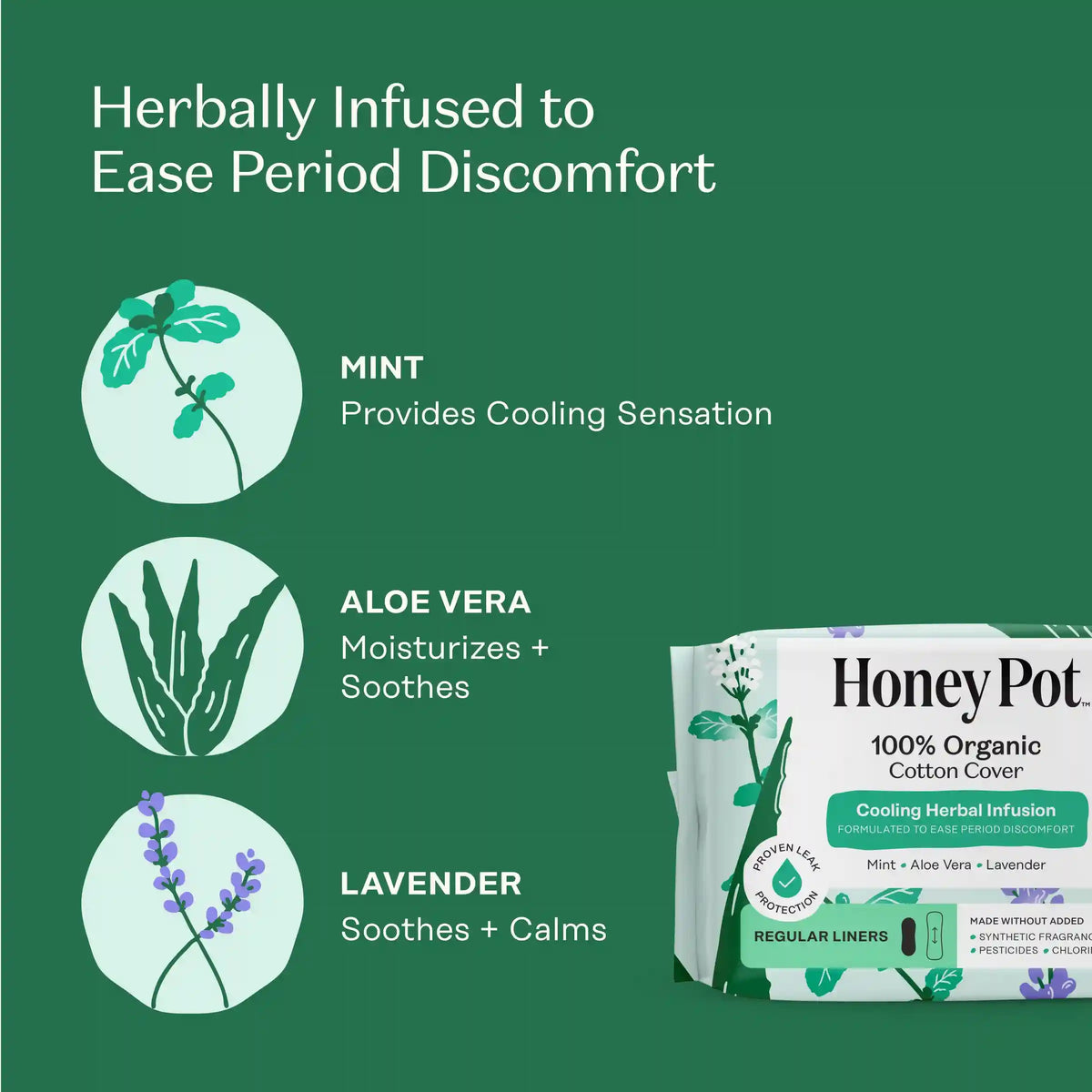 Organic Cotton Cover Cooling Herbal Infusion Regular Liners