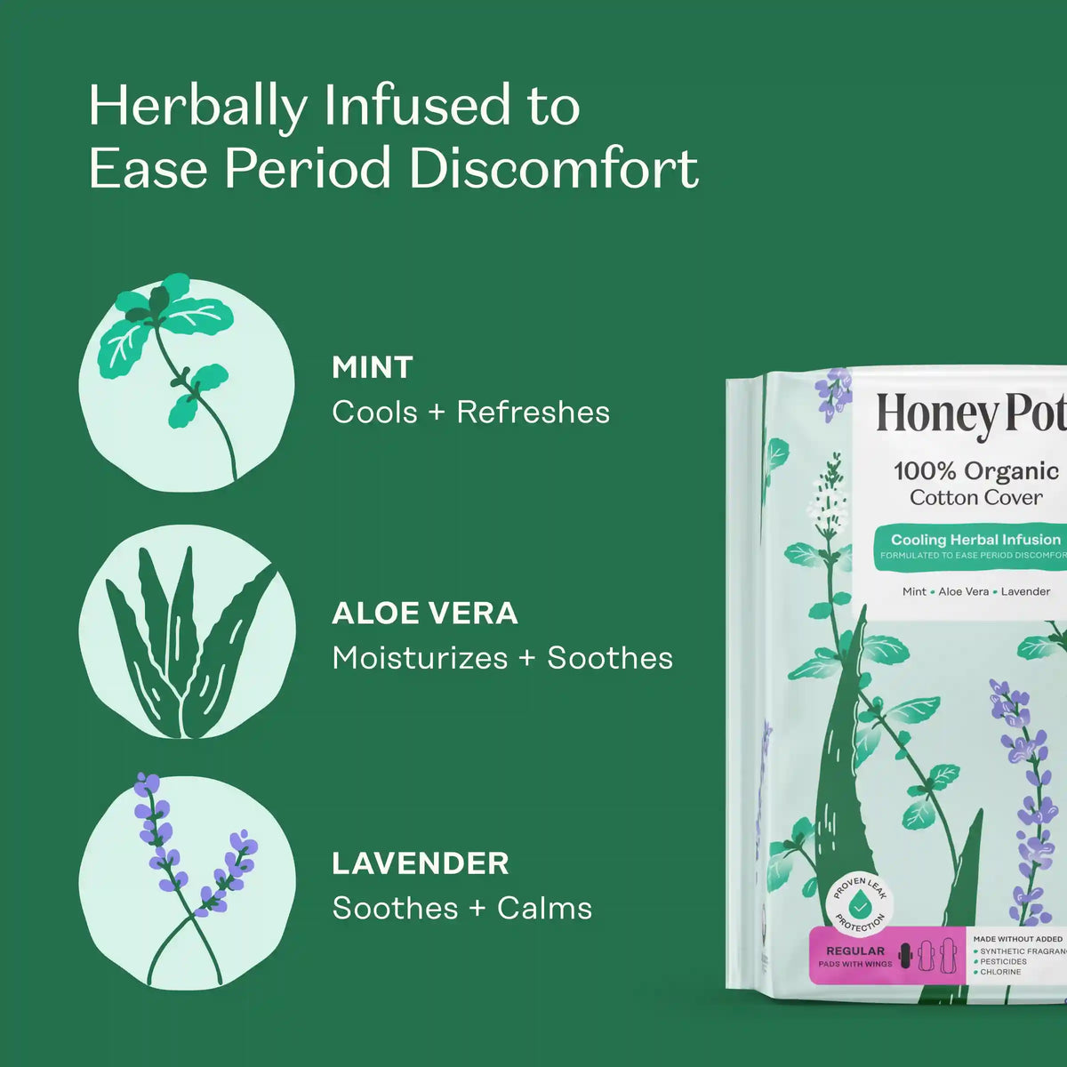 Organic Cotton Cooling Herbal Infusion Regular Pads — Medium Pack