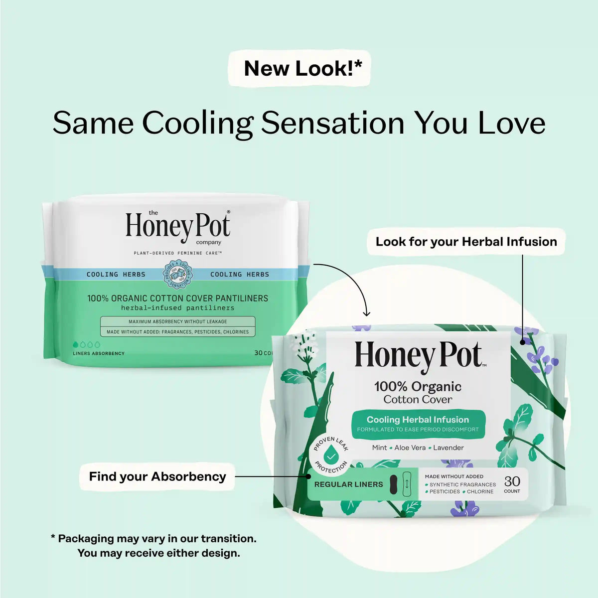 Organic Cotton Cover Cooling Herbal Infusion Regular Liners