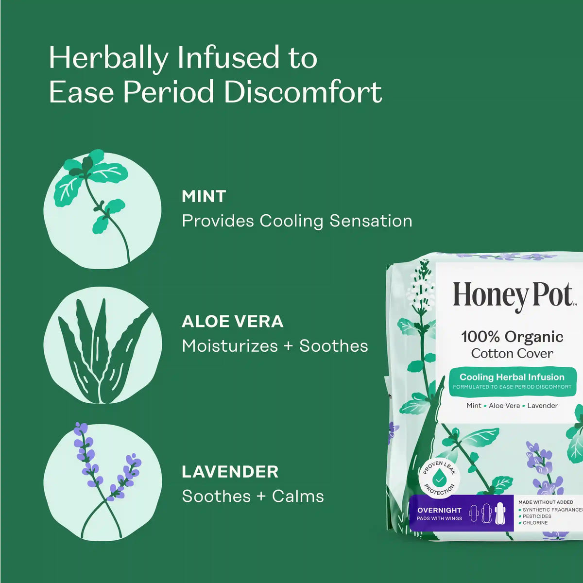 Organic Cotton Cover Cooling Herbal Infusion Overnight Pads